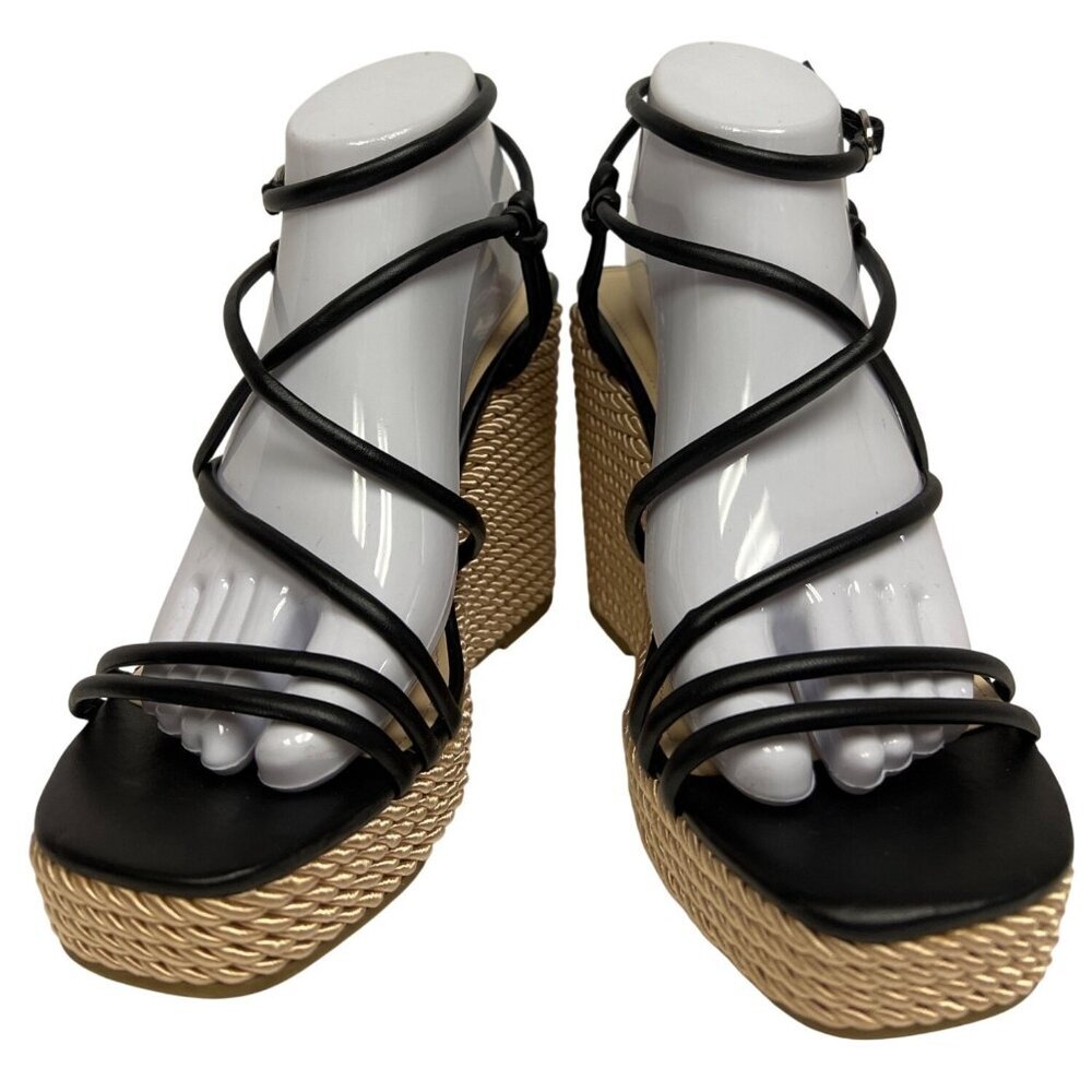 Marc Fisher Zesty Women's Sandal Wedge Strappy Black Woven Heel Size 9.5 New - Picture 3 of 9